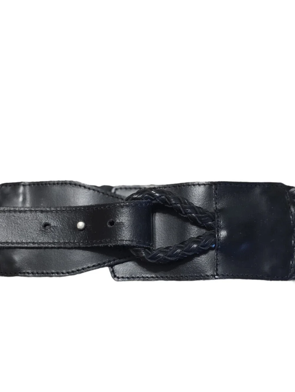 VTG 2006 Old Navy Wide Braided Leather Belt - Black Y2K Boho Excellent Condition
